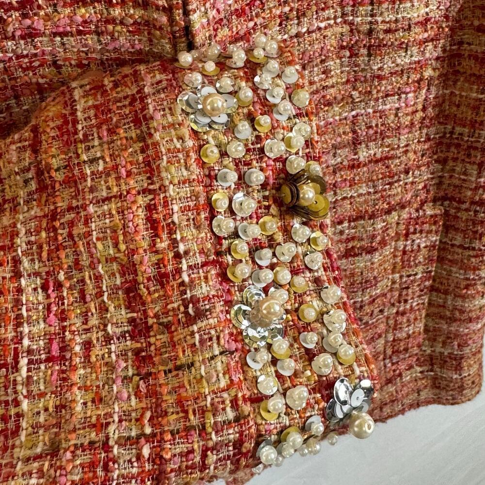 Chico’s Womens Orange Tweed Rhinestone Trim Sophisticated Blazer Jacket 2 | Med - Picture 3 of 13